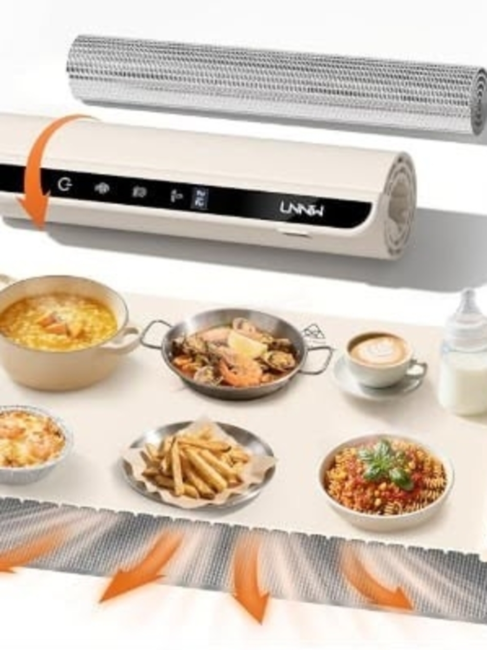 Electric warming mat designed to keep multiple dishes